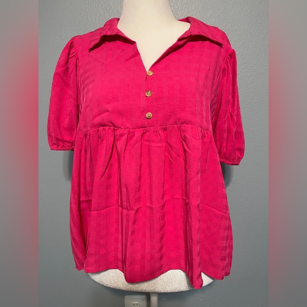 Jodifl Hot Pink Blouse Feminine Flowy Top Boho Cottagecore Size Large